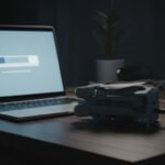 Drone DJI conectado ao notebook para atualização de firmware