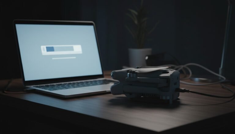 Drone DJI conectado ao notebook para atualização de firmware