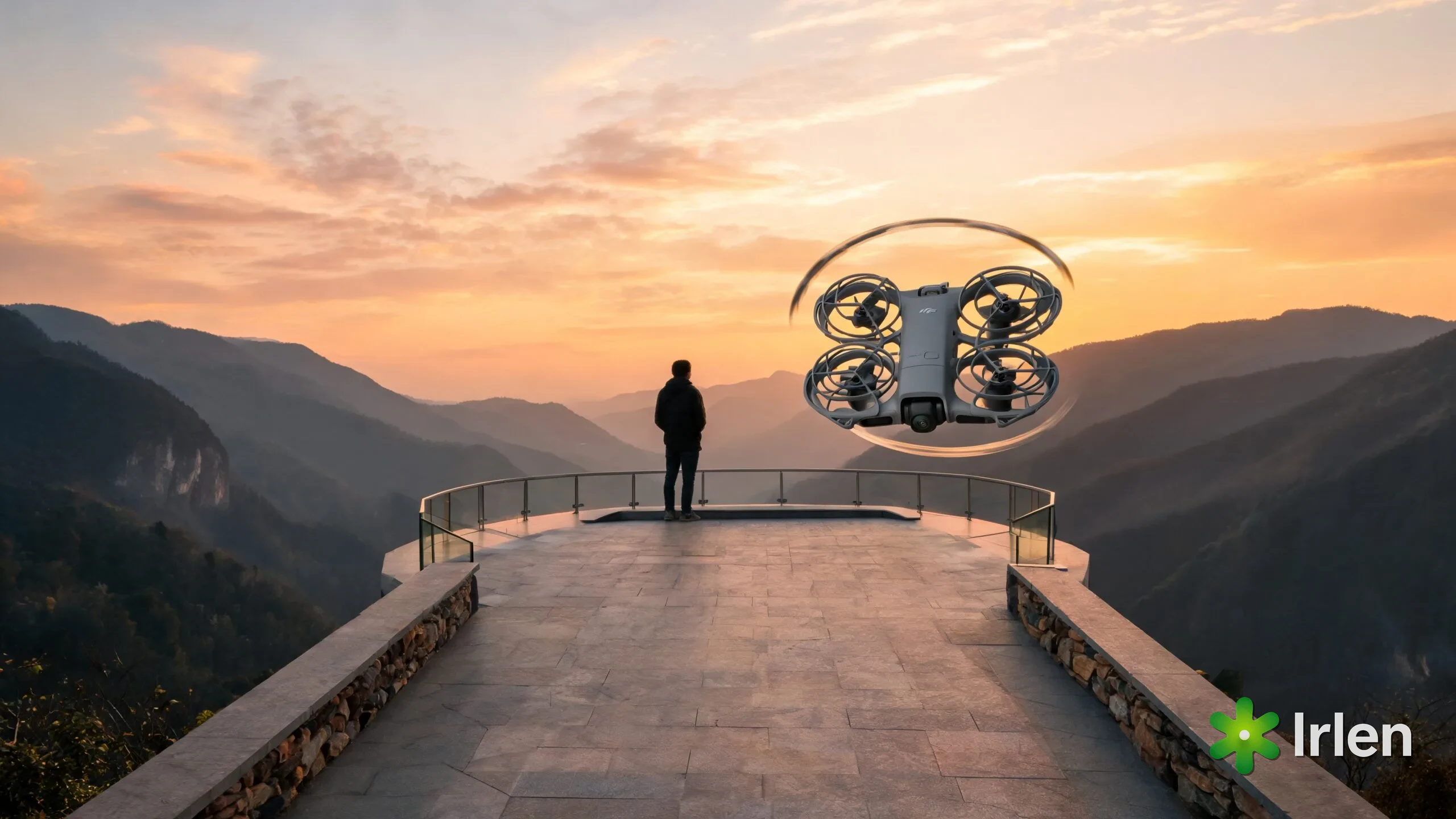 DJI Neo 2 executando uma orbita fechada ao redor de uma pessoa em um mirante