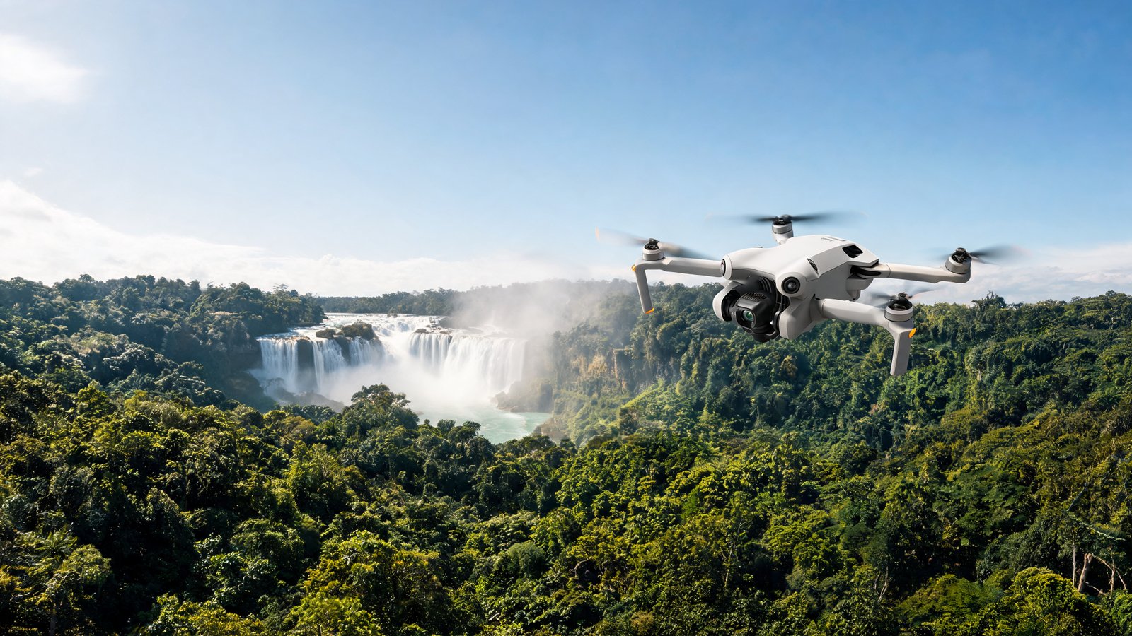 Drone DJI-style voando sobre a mata Atlantica perto das Cataratas do Iguacu