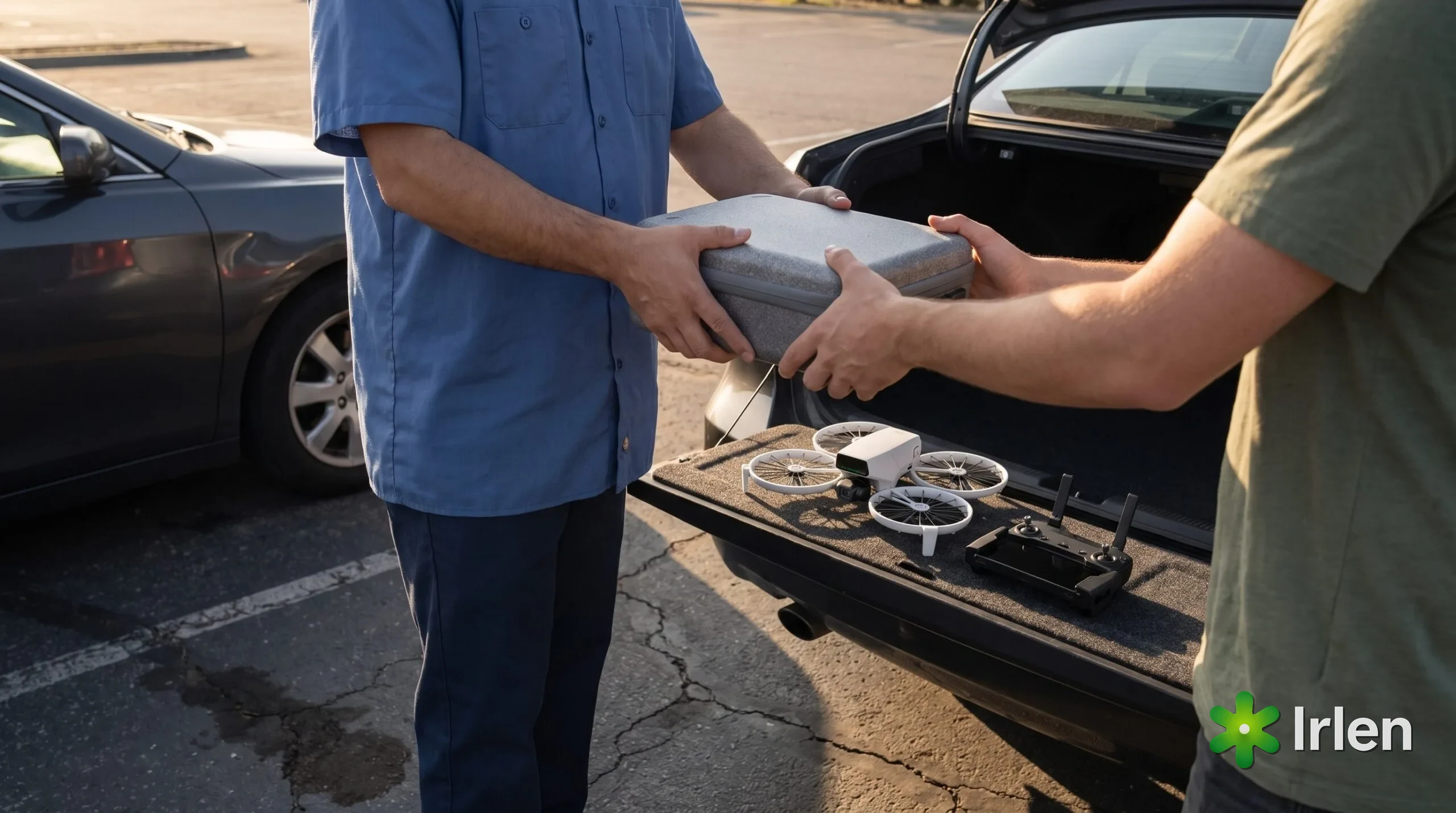 Entrega de maleta de drone em negociação de venda de equipamento usado