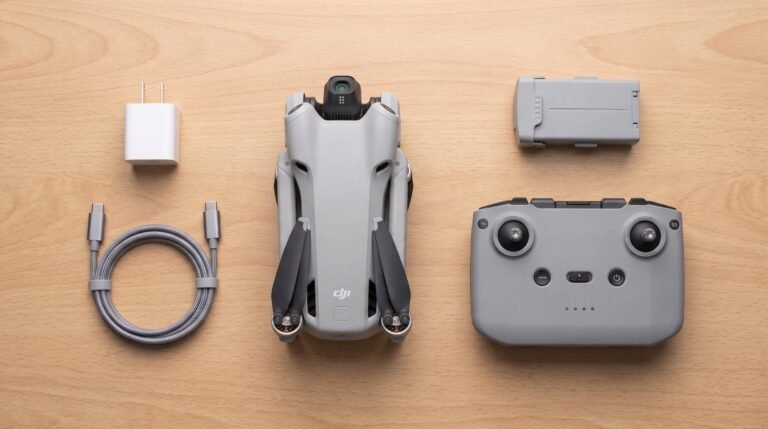 Estação de carregamento com drone, controle, bateria extra, fonte USB-C e cabo
