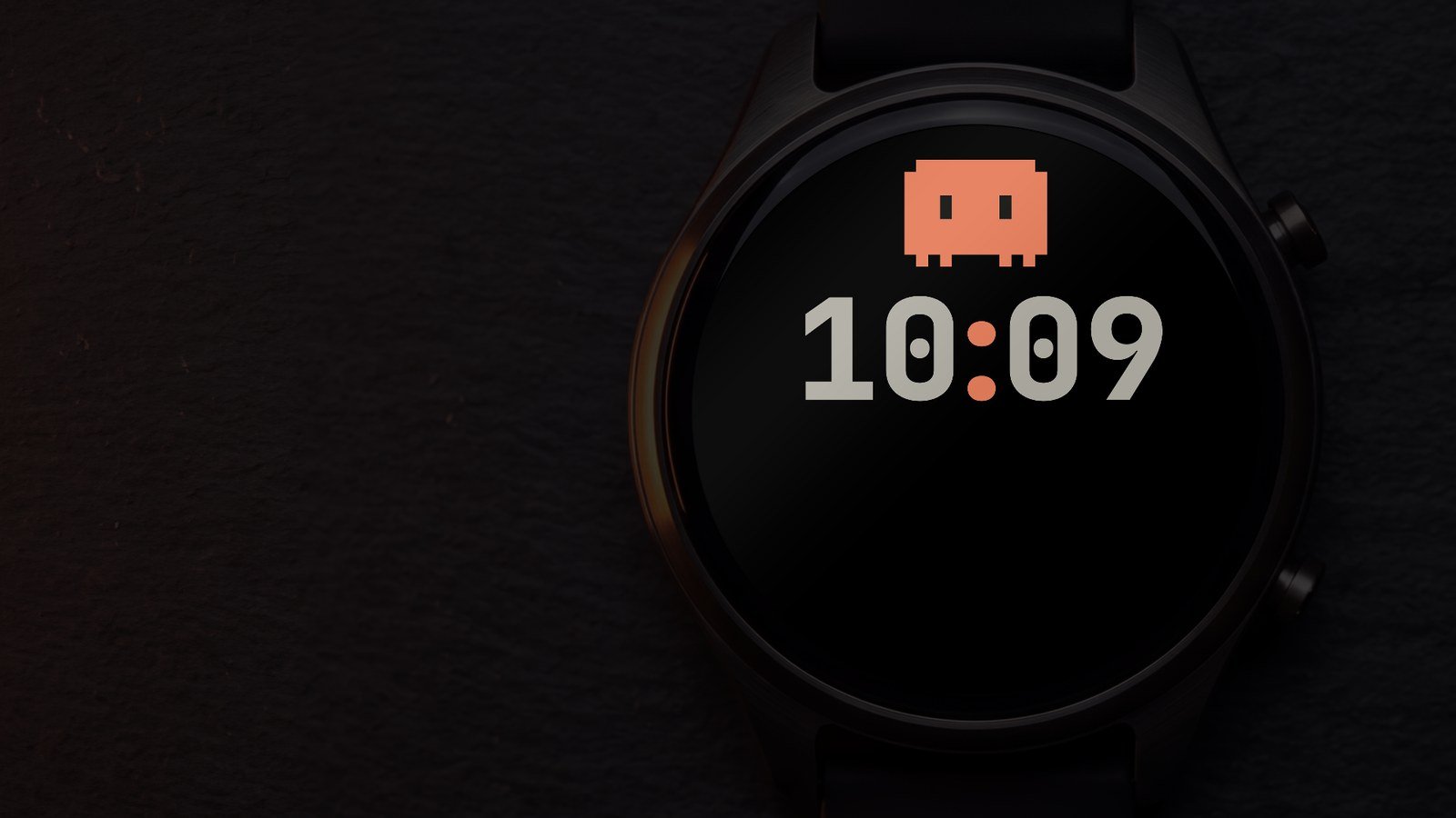 Modo sempre ligado da watch face Claude Code no Garmin: Clawd e hora em cinza sobre fundo preto