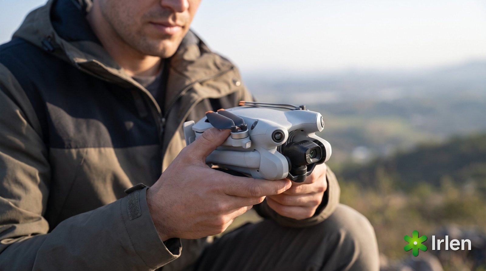 Engenheiro com tablet ao lado do drone na estrada de serviço da barragem
