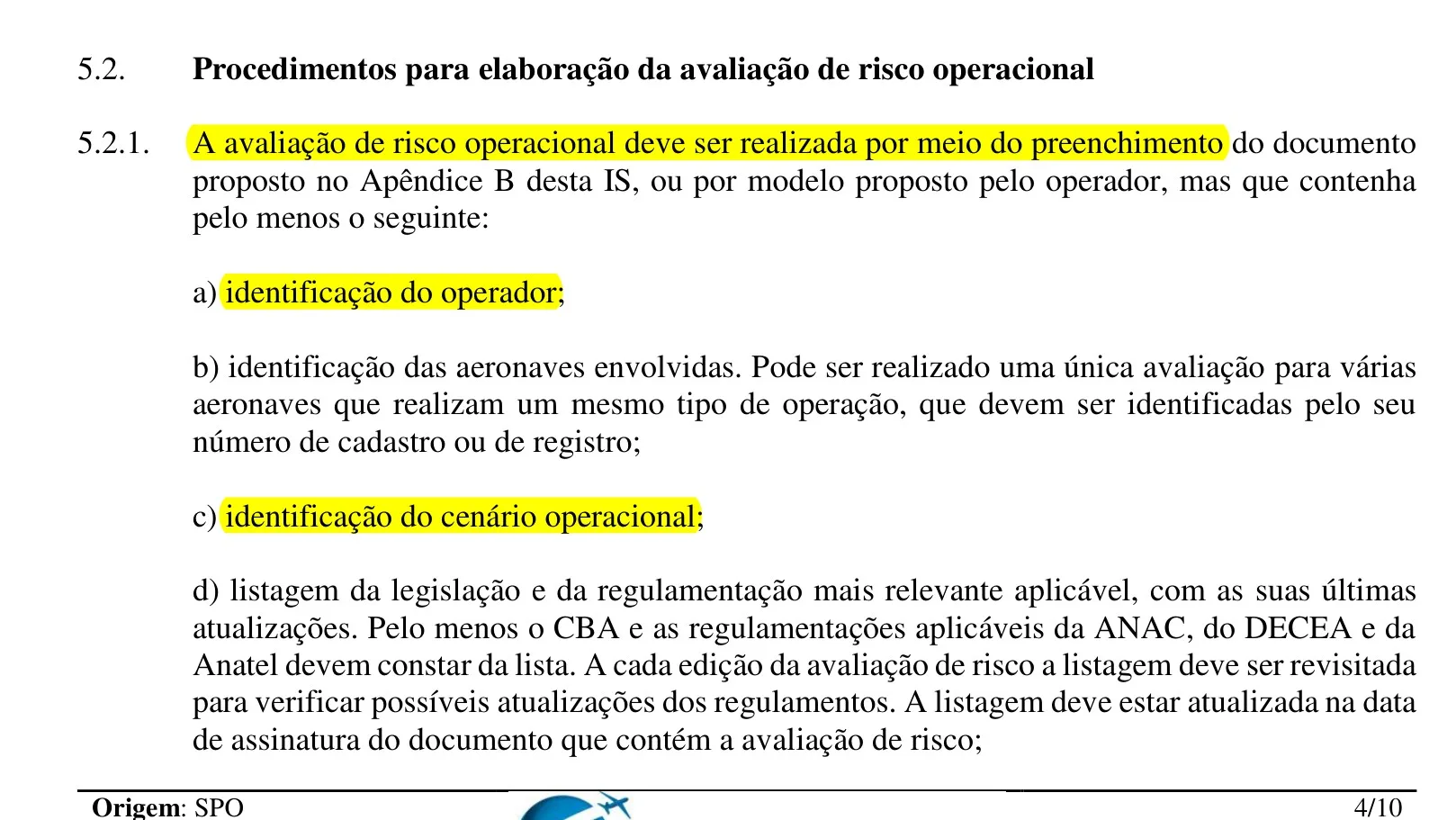 Trecho da IS E94-003A com o item 5.2.1 destacado: o documento do Apêndice B ou modelo próprio com o conteúdo mínimo