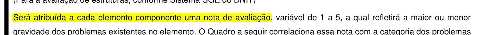 Trecho do Anexo C da norma DNIT com a escala de notas de 1 a 5 destacada