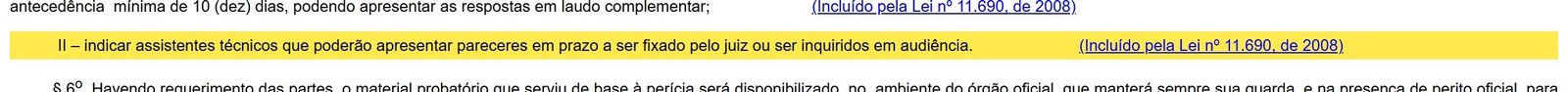 Trecho do Código de Processo Penal com o artigo 159 destacado sobre quesitos e assistente técnico