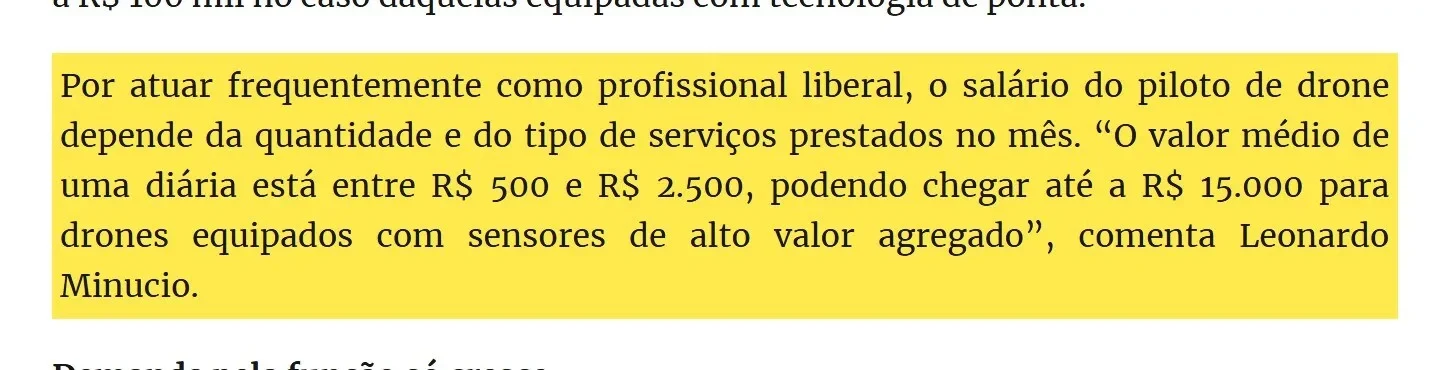 Trecho da reportagem da Forbes com a faixa de diária do piloto de drone destacada