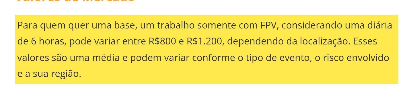 Trecho do blog da Academia do FPV com a faixa de diária de R$ 800 a R$ 1.200 destacada