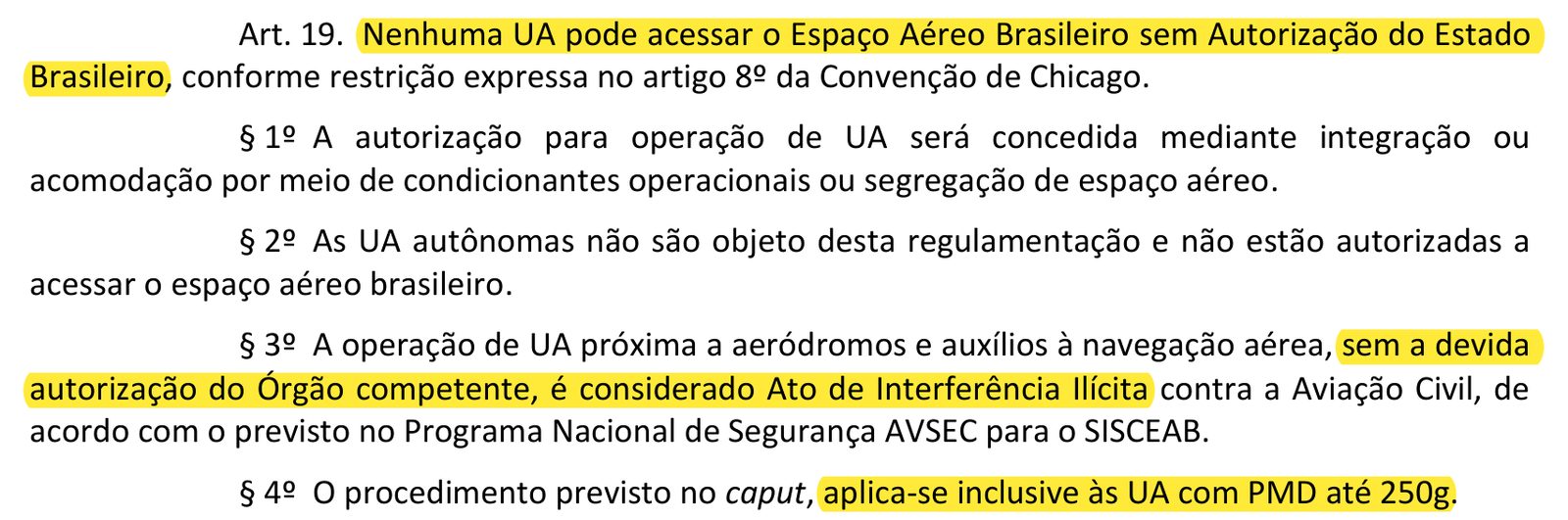 Artigo 19 da ICA 100-40 com o caput, o parágrafo 3º e o parágrafo 4º destacados em amarelo