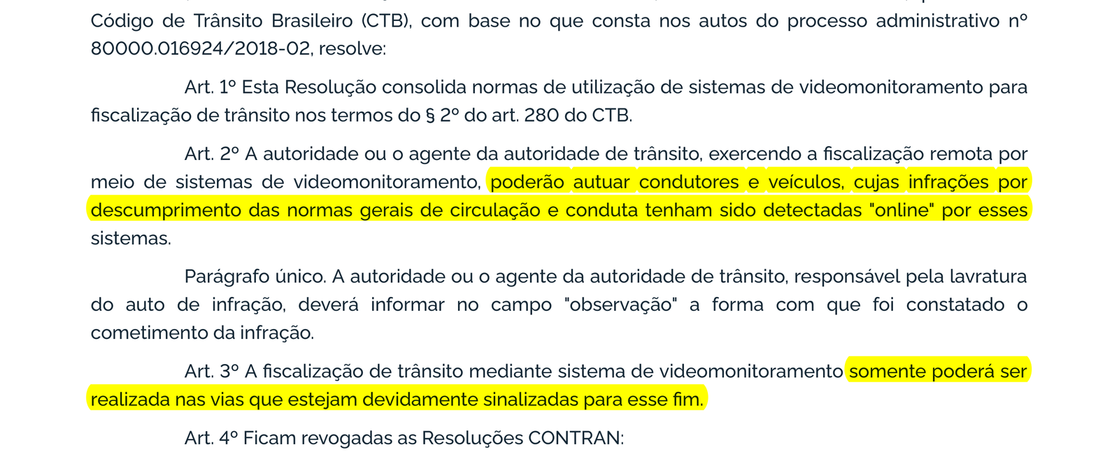 Resolução CONTRAN 909/2022 no Diário Oficial com o art. 2º (autuação por videomonitoramento online) e o art. 3º (via sinalizada) destacados