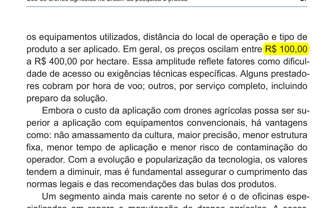 Trecho do Documentos 474 da Embrapa Soja com a faixa de R$ 100 a R$ 400 por hectare destacada