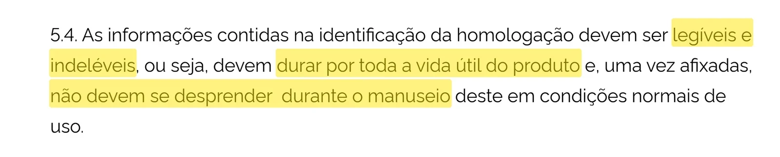 Item 5.4 do Ato nº 4.088/2020 da Anatel com destaque: identificação legível e indelével, que dure a vida útil do produto e não se desprenda