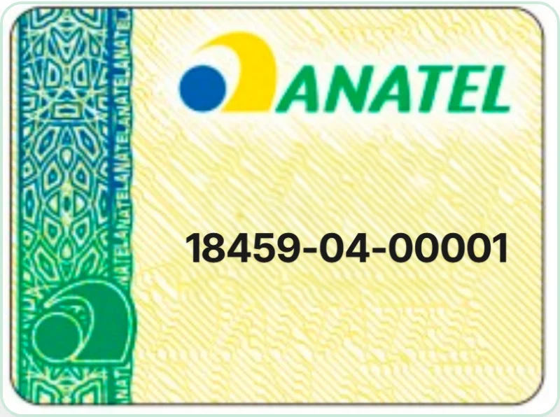 Selo ANATEL gerado no estilo Clássica com o número de homologação 18459-04-00001