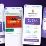 Telas do Quiz de Bandeiras: início, combo, resultado e card do Stories
