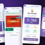 Telas do Quiz de Bandeiras: início, combo, resultado e card do Stories