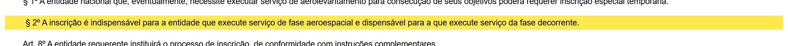 Trecho do Decreto 2.278 de 1997 no site do Planalto dizendo que a inscrição é indispensável para a fase aeroespacial