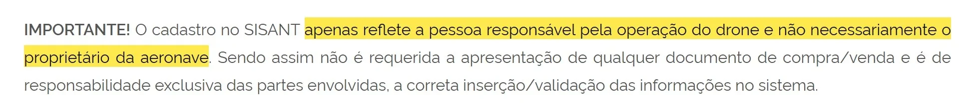 Aviso da ANAC na página de transferência do SISANT: o cadastro não reflete necessariamente o proprietário