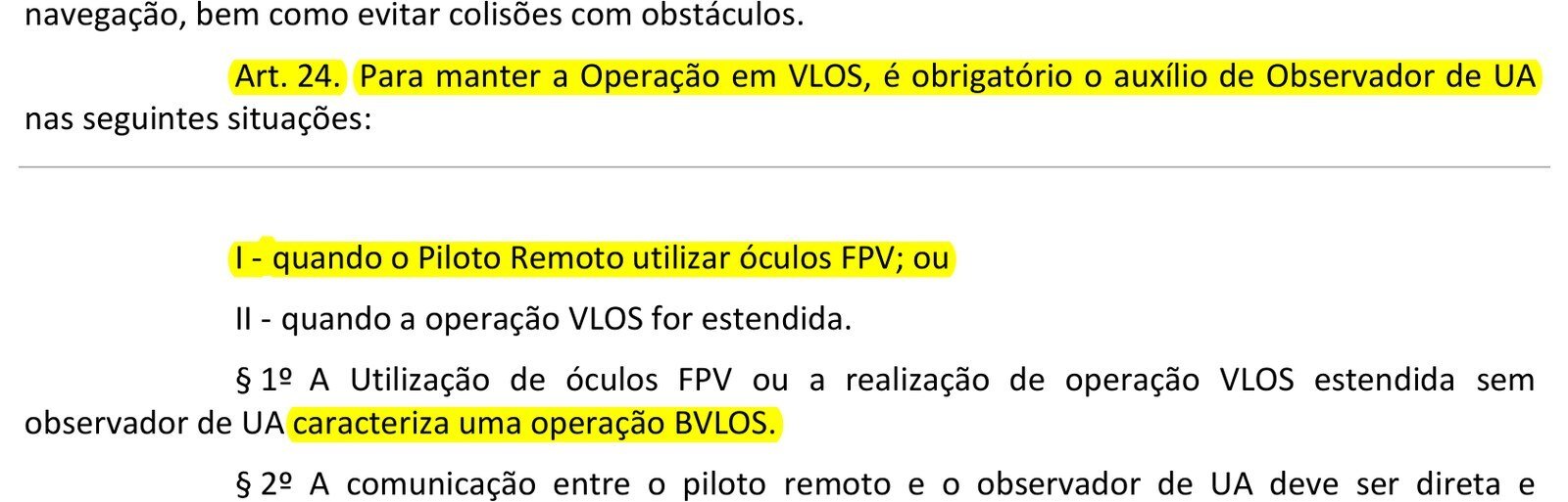 Artigo 24 da ICA 100-40 sobre observador obrigatório para quem usa óculos FPV marcado