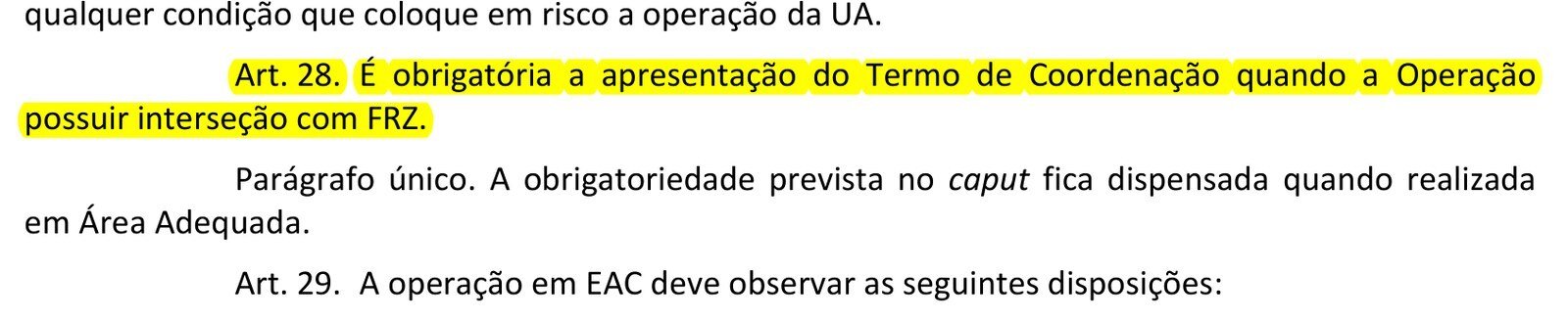 Artigo 28 da ICA 100-40 sobre o Termo de Coordenação obrigatório em interseção com FRZ marcado