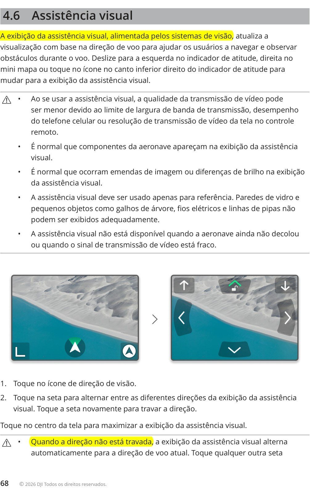 Trecho do manual do DJI Avata 360 em português sobre a assistência visual marcado