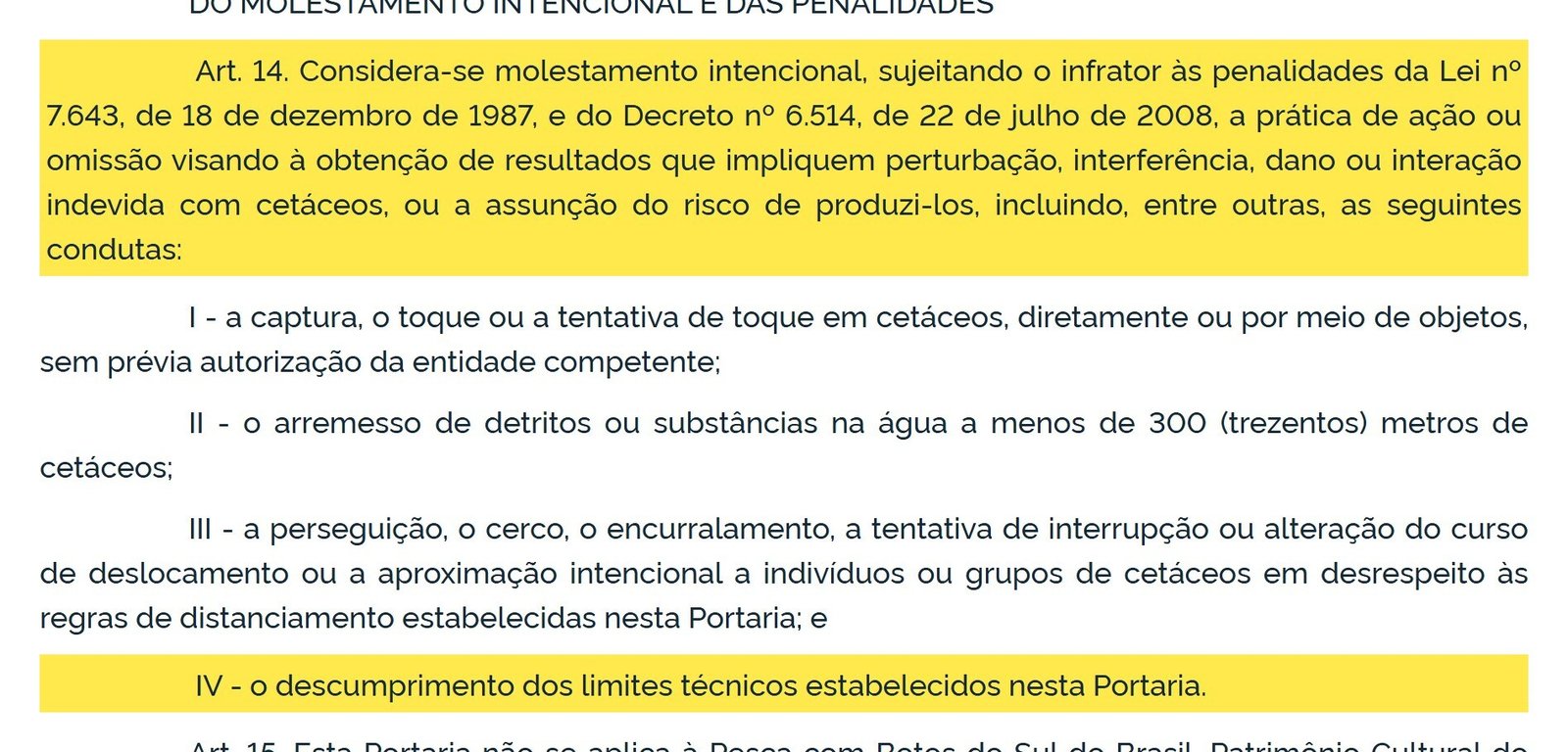 Artigo 14 da Portaria Conjunta 4 de 2026 com a definição de molestamento intencional