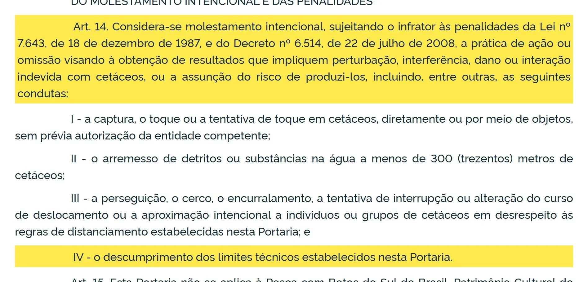 Artigo 14 da Portaria Conjunta 4 de 2026 com a definição de molestamento intencional