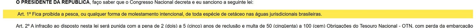 Texto da Lei 7.643 de 1987 no site do Planalto sobre molestamento de cetáceos