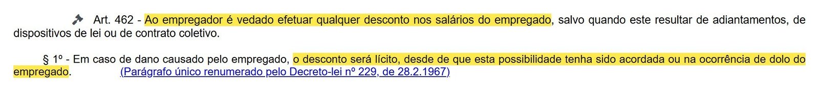 Artigo 462 da CLT sobre descontos no salário e o desconto por dano marcado