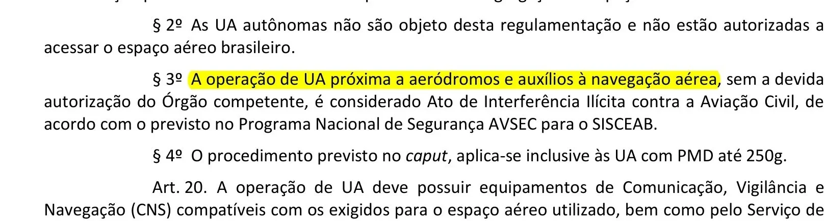 Artigo 19 da ICA 100-40 com o trecho sobre ato de interferência ilícita perto de aeródromos