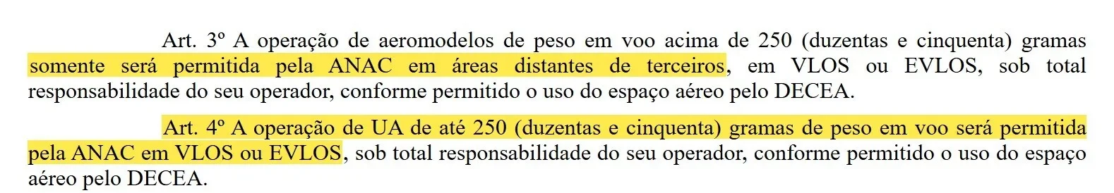 Artigos 3º e 4º da Resolução 806 da ANAC marcados
