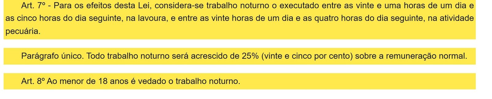 Artigos 7º e 8º da Lei 5.889 no site do Planalto marcados