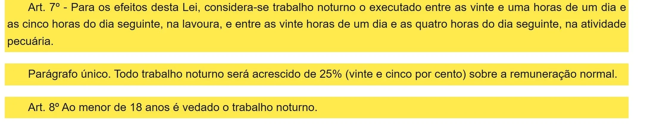 Artigos 7º e 8º da Lei 5.889 no site do Planalto marcados