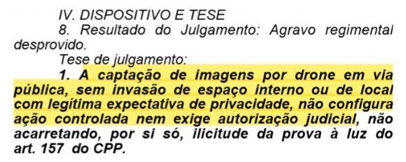 Tese da Quinta Turma do STJ sobre captação de imagens por drone em via pública