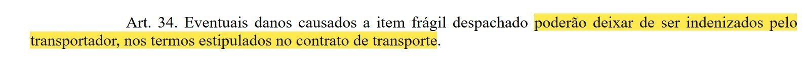 Artigo 34 da Resolução ANAC 400 sobre item frágil despachado marcado